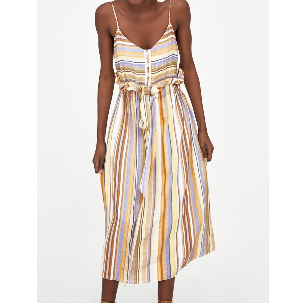 GORGEOUS ZARA NWT Midi Stripe Dress w Pockets - Picture 3 of 8
